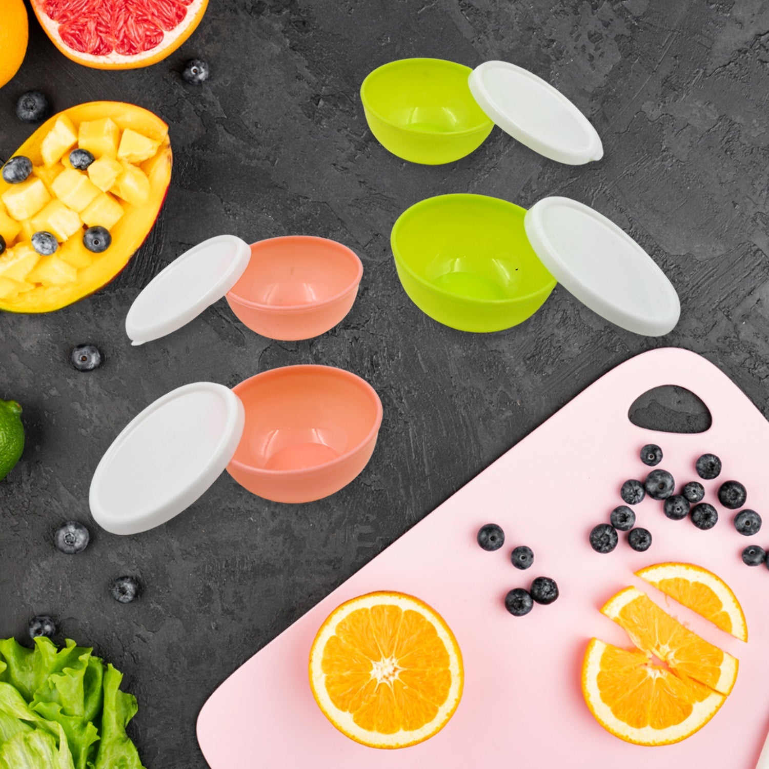 5558 Multipurpose Small Round Plastic Bowl / Katori With Lid, Microwave Safe Reusable Lightweight Bowl, Dishwasher Safe Chutney Bowl (4 Pcs Set) 5558 Multipurpose Small Round Plastic Bowl / Katori With Lid, Microwave Safe Reusable Lightweight Bowl, Dishwasher Safe Chutney Bowl (4 Pcs Set)